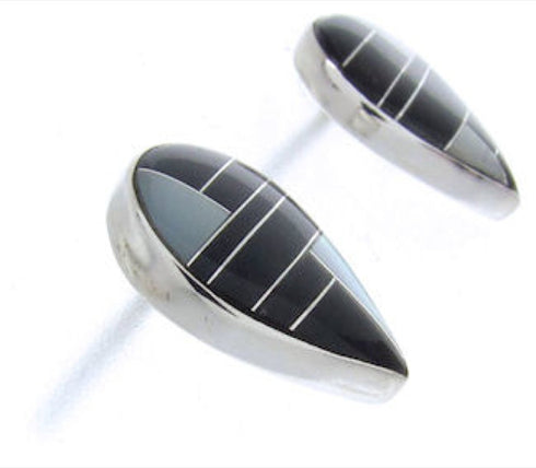 Black Jade And Mother Of Pearl Silver Inlay Post Earrings BW69855